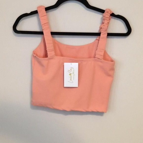 Women's Shes A Keeper Sleeveless Ruched Tan Strap Crop Top Size S - Picture 2 of 3